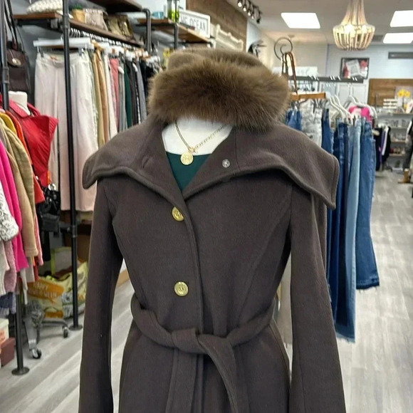 COACH Wool Belted Jacket with Gold Buttons,  3/4 Winter Coat Button Up Collar - Picture 4 of 8